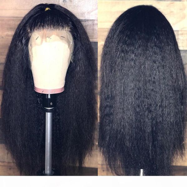 

kinky straight remy peruvian 13x4 lace front human hair wigs for women natural black pre plucked lace front wig, Black;brown