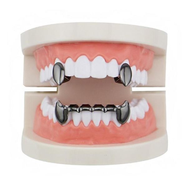 

hip hop smooth grillz real gold plated dental grills vampire tiger teeth rappers body jewelry four colors golden sil bbygth bde_home, Black