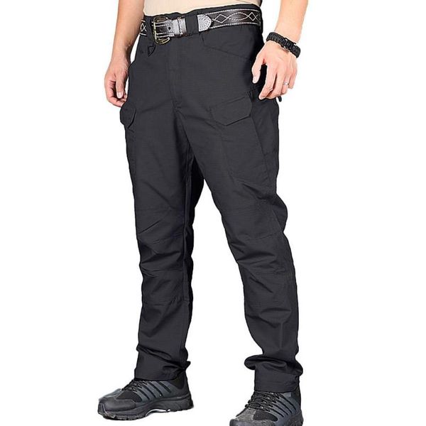 

men cargo pants solid color waterproof quick dry multi-pockets outdoors tactical cargo pants trousers with pockets high quality, Black