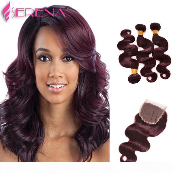 

brazilian virgin hair body wave 3 bundles burgundy 99j brazilian hair weave bundles brazilian body wave human hair extensions with closure, Black;brown
