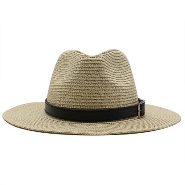 

women hats straw summer spring solid wide birm sun hats with band belt buckle classic luxury gentlemen sun protection men, Blue;gray