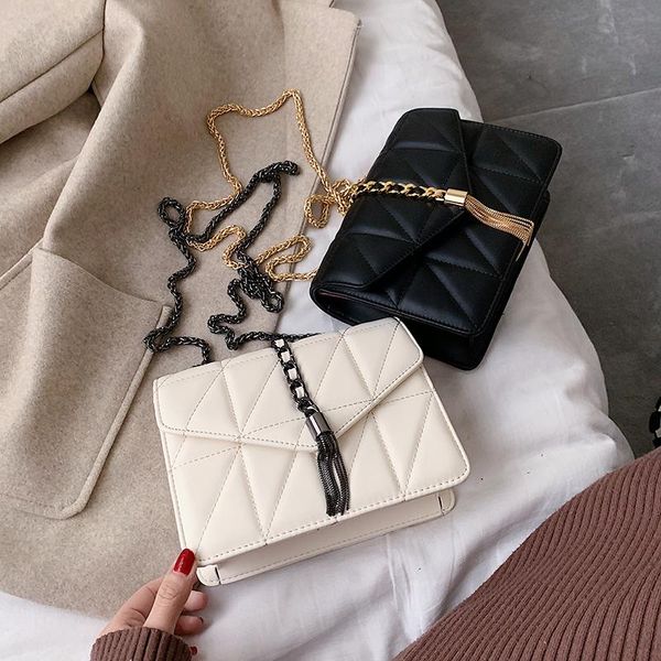 

2021 new women bags fashion chain ladies bags tassel shoulder casual messenger pure color pu women