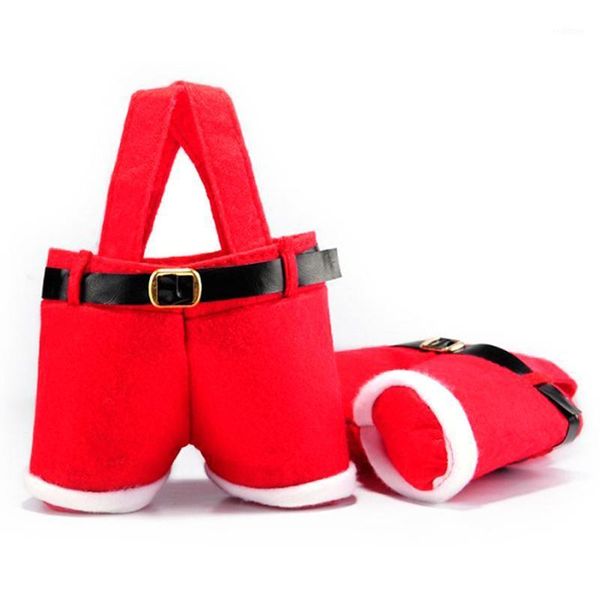 

1pc merry christmas treat candy wine bottle holder santa claus suspender pant1
