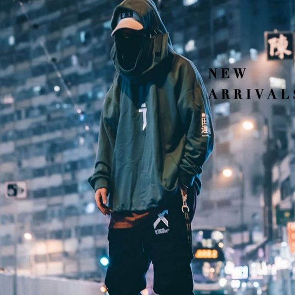 

hooded письмо вышивки японский стиль толстовки толстовки мужчины hip hop streetwear пуловер повседневный осень мужской топ, Black