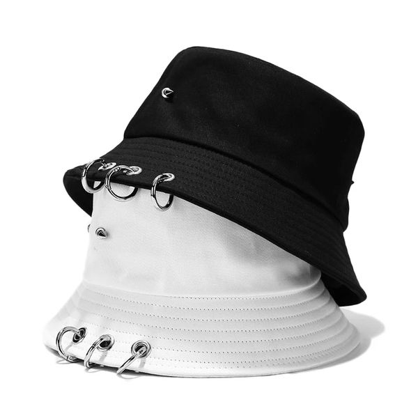 

2021 new spring summer men women bucket hat kpop ring rivet hip hop bob outdoor beach sun hat fashion panama fisherman hat, Blue;gray
