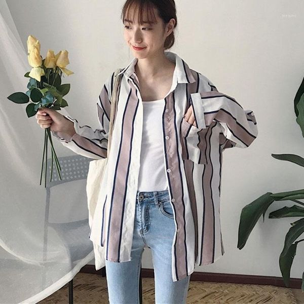 

2018 new design women spring summer style chiffon blouses shirts lady casual long sleeve striped blusas dd18391, White