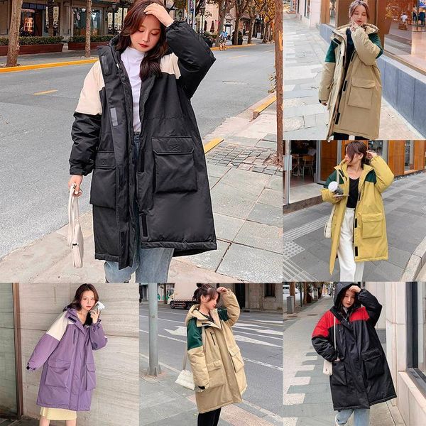 

down padded jacket women 2020 winter new style pie overcoming coat women's mid-length loose and thin color-blocking overalls1, Black