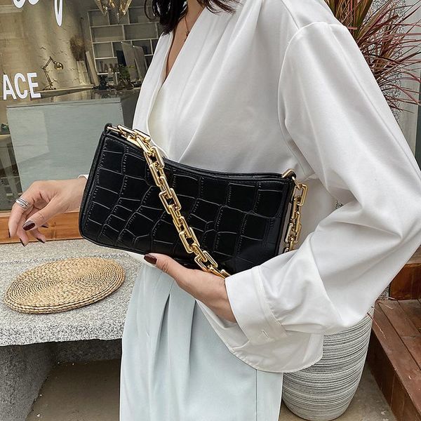 

stone pattern pu leather armpit bag for women 2021 solid color metal chain shoulder handbags female travel fashion hand bag