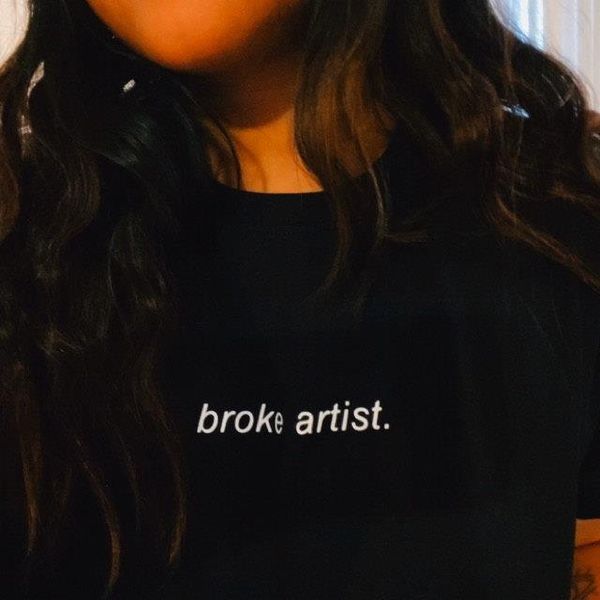 

broke artist letters printed t shirts women summer fashion grunge 90s style cool short sleeve t shirt hipster tees outfit, White