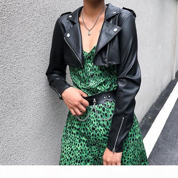 

women's fashion trend modern retro leopard print short dress leather coat coat dress short black leather jacket coat autumn steamp