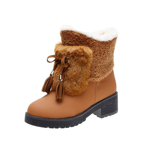 

waterproof super warm women winter snow boots plush fur fashion ladies casual flat boots lace up solid women, Black