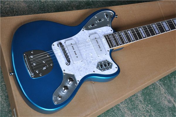 

6 strings light blue electric guitar with rosewood fretboard,white pickguard guitars