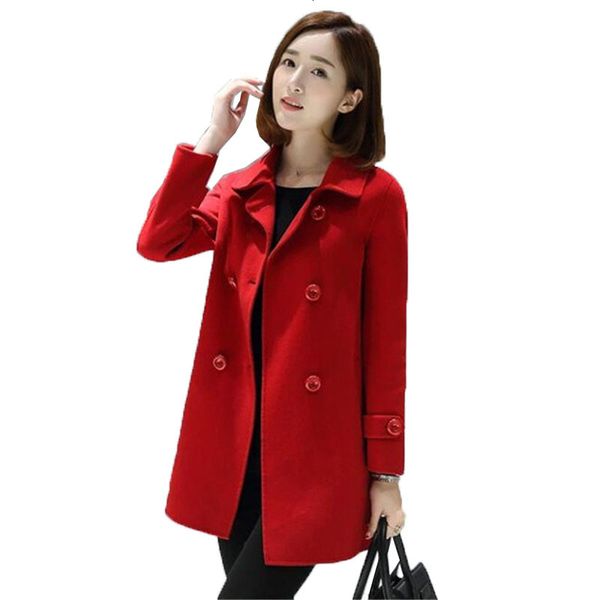 

women's outerwear overcoat autumn jacket mid-long woolen coat double-breasted slim winter wool coats female 2019, Black