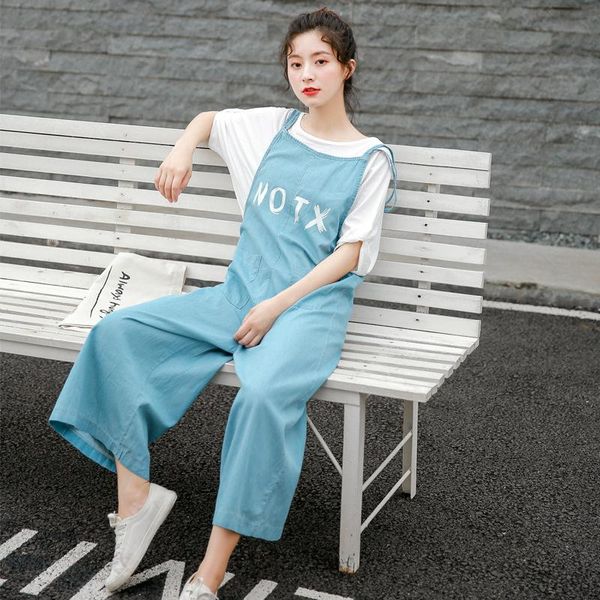 

blue denim womens rompers jumpsuit spaghetti strap playsuit women letter denim oversized streetwear, Black;white