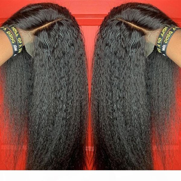 

kinky straight wig 13x4 lace front human hair wigs for women pre plucked with baby hair brazilian remy italian yaki human wig, Black;brown