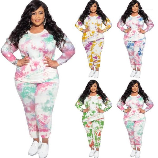

neck long sleeve t shirts and slim pants for women womens plus size tracksuit autumn tie dye casual two piece sets o