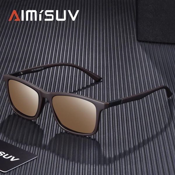 

aimisuv vintage brand design men polarized sunglasses male driving sun glasses tr90 square frame eyewear ams'807, White;black