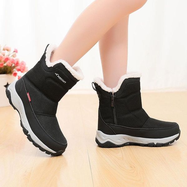 

women winter boots 2020 fashion plush warm women snow boots female flat side zipper winter shoes woman chaussure femme, Black
