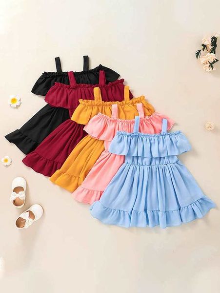 

baby 1pc cold shoulder ruffle trim dress she, Red;yellow