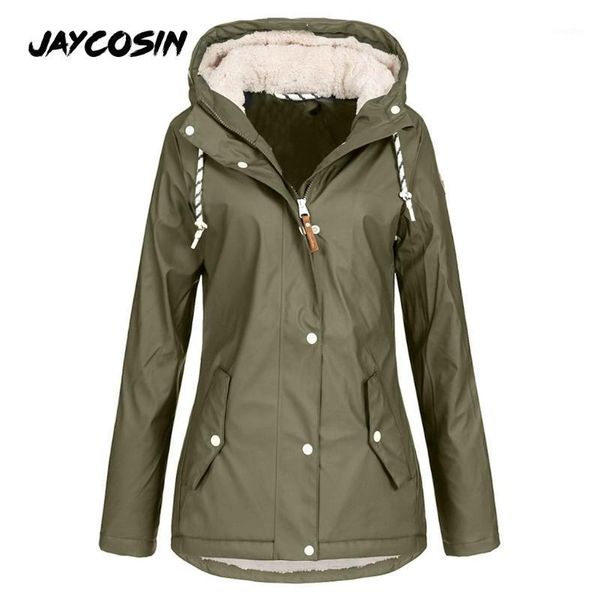 

jaycosin women's solid rain jacket outdoor plus size hoodie waterproof overcoat lady windproof coat sportswear fashion mujer1, Black;brown