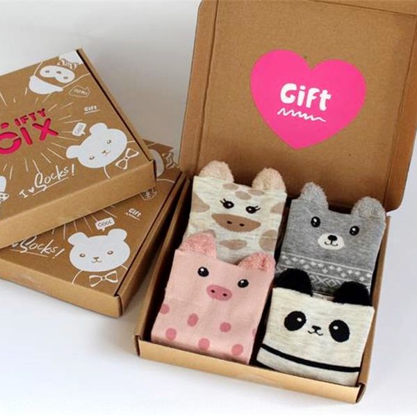 

aimin new autumn and winter women's cotton stereo and ear socks cartoon gift box 4 pairs of socks 2glz4, Black