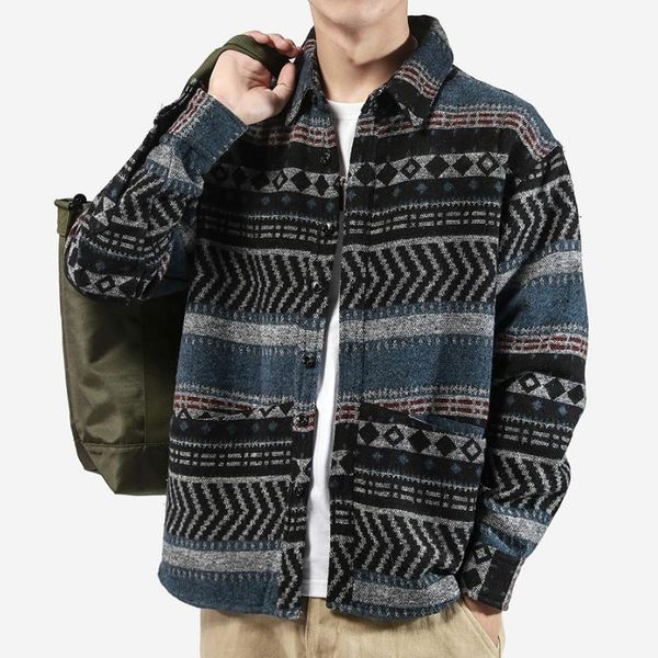 

men brushed shirt coat loose thermal casual lumberjack striped warm fashion folk-custom shirt dark grey 904-b313, White;black