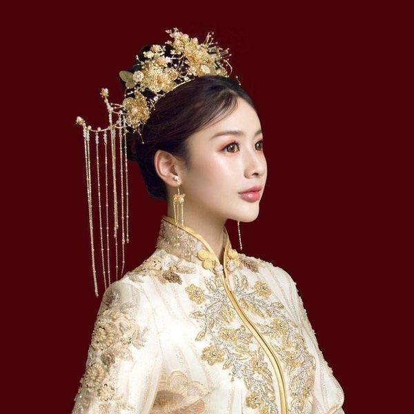 

lface shows her xiuhe small hanfu bride crown heavy industry fengguan luxury overbearing wedding headdress new m, Silver