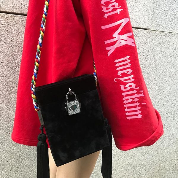 

luxury tassel evening bag clutch purse buckle stitching color box handbag shoulder bag crossbody mini shoulder totes