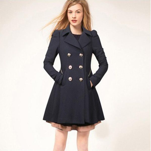 

double breasted winter women trench coat solid turn-down neck long overcoats 2021 full sleeve a-line slim elegant ladies coats, Tan;black