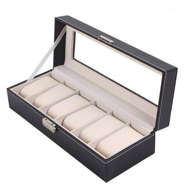 

1/2/3/5/6 grids watch box pu leather watch case holder organizer with lock for quartz watches jewelry boxes display gift1, Black;blue