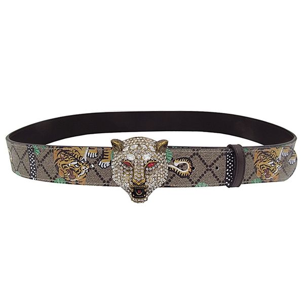 

western rhinestone tiger buckle tiger print leather men belt fashion jeans causal pants men belt y200520, Black;brown