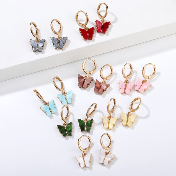 

2020 new colorful acrylic butterfly dangle earrings for women acetic acid plated statement hoop ear clip earrings fashion jewelry gift, Silver