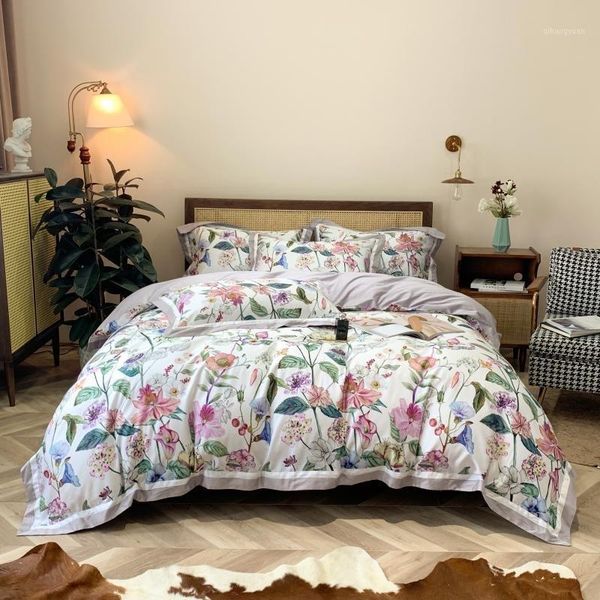 

botanical leaves floral printed duvet cover set soft egyptian cotton bedding set 1 comforter cover 1 bed sheet 2 pillowcases1