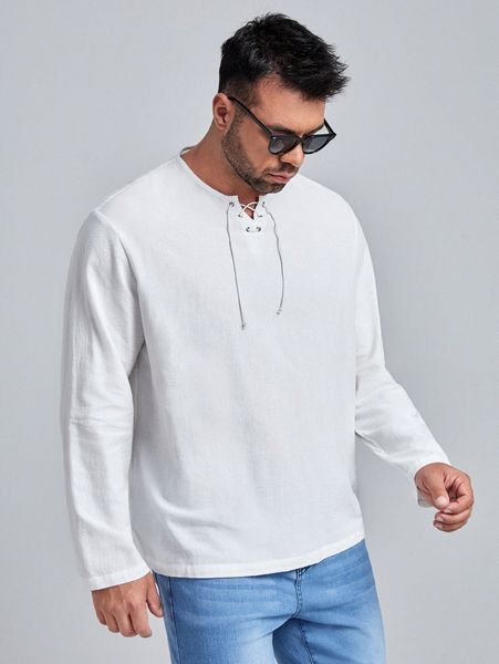 

extended sizes men lace up tie neck b6zn#, White;black