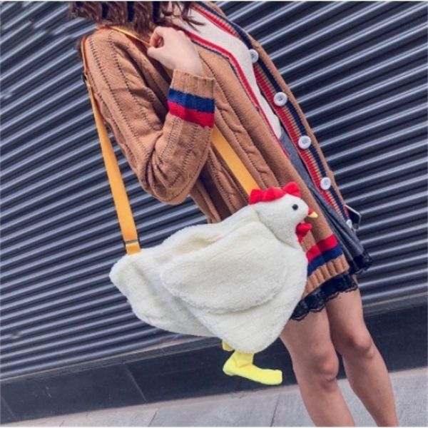 

fashion women messenger bag cartoon chicken casual shoulder bags cute children girls plush handbag sac a main q1112 q1116