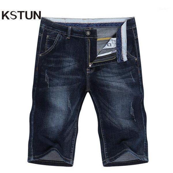 

men's jeans kstun summer shorts men denim pants stretch dark blue fashion design slim straight male short hombre1