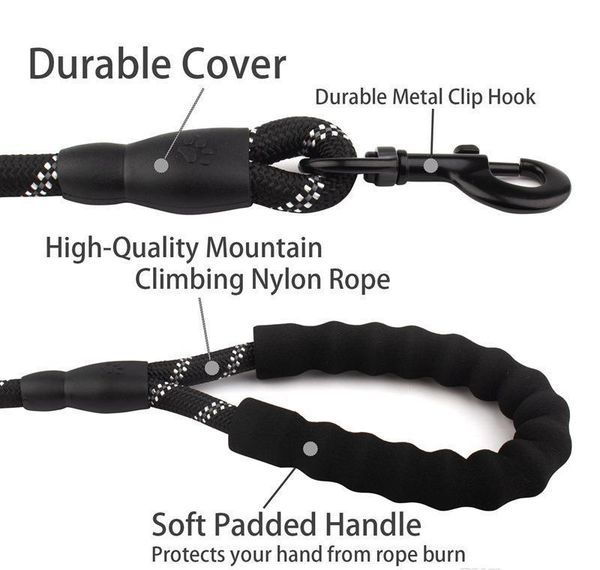 

5 ft strong dog rope leash lead training padded handle reflective threaded nylon for mediu bbyztk xmh_home