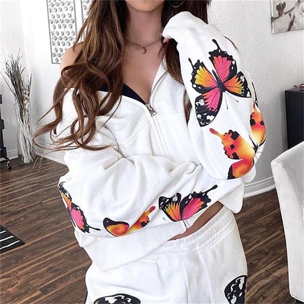 

women harajuku jackets long sleeve butterfly white woman jacket autumn casual hoodies oversize animal print coat, Black;brown