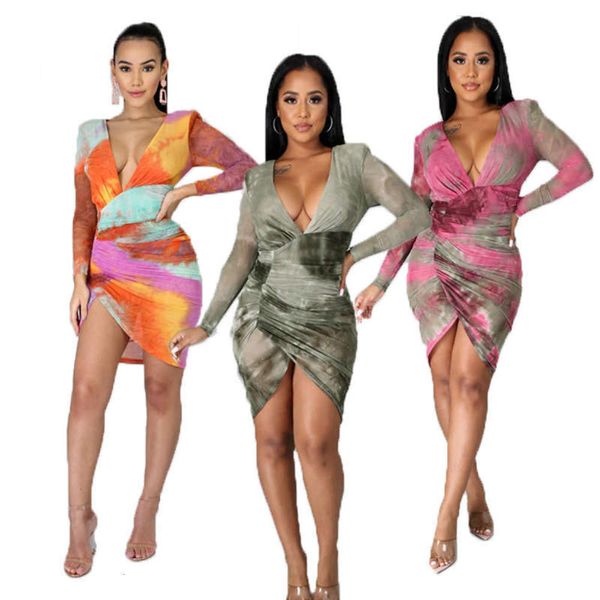 

new short skirt nightclub style ys227 deep v long sleeve dress, Black;gray