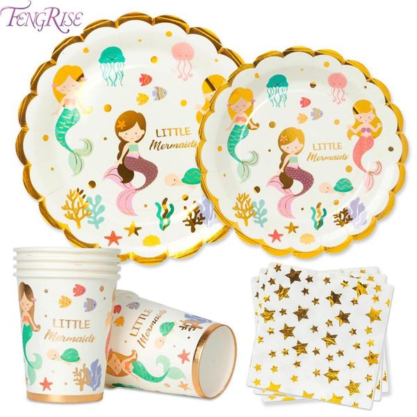 

fengrise little supplies birthday party decoration kids mermaid theme disposable tableware paper cup babyshower