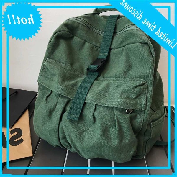 

new style backpack large capacity solid color canvas bag korean version simple schoolbag