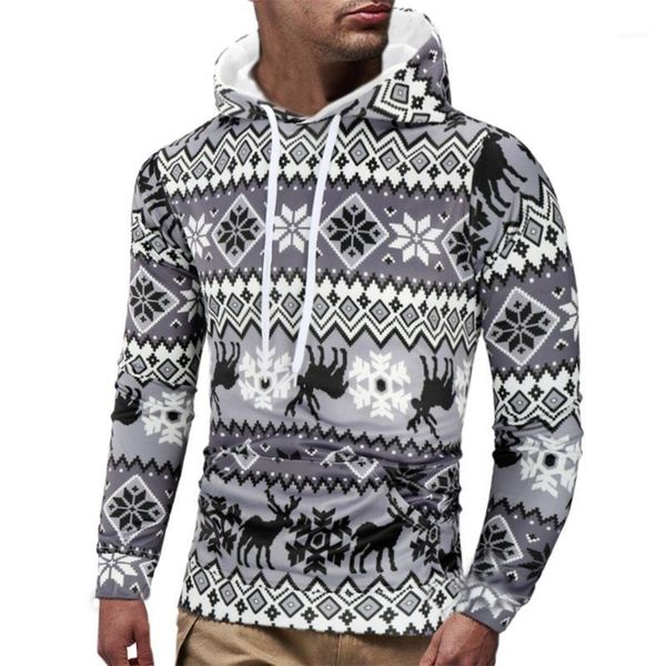 

mens casual christmas printed long sleeve pullover sweatshirt hoodie coat, Black
