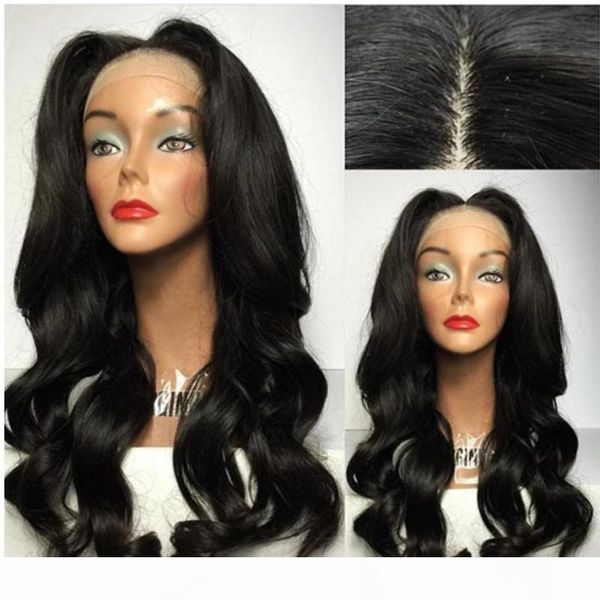 

middle part peruvian full lace human hair wigs for black women human hair wig loose body wave lace front wigs baby hair, Black;brown