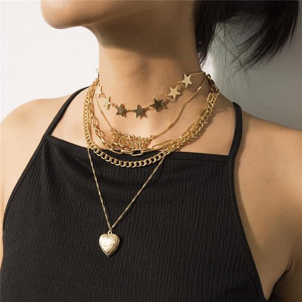 

ae-canfly hip hop gothic sweet love сердце choker ожерелье collares многослойной коренастый цепи длинное ожерелье женщин ювелирные изделия, Silver