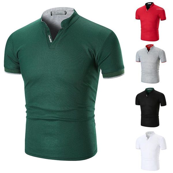 

casual short sleeve stand coloar polos mens clothing summer mens polos fashion striped cuff natural color polos, White;black