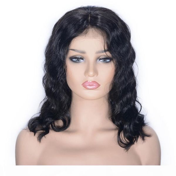

human hair wigs 130% density brazilian body wave lace front wig natural color medium cap bleached knots, Black;brown
