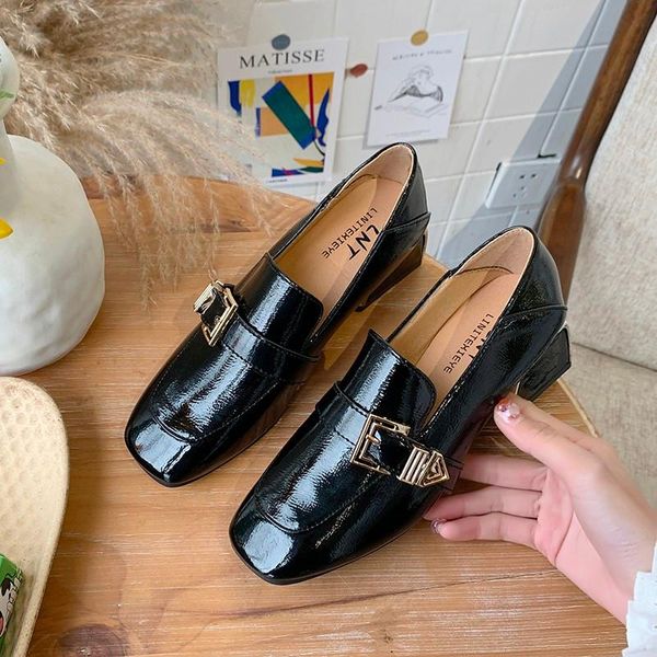 

women spring square high heels shoe woman classic slip on casual ladies elegant square toe soft pu fashion female pump new, Black