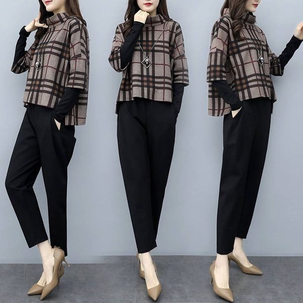 

trgi2 2020 harlan and autumn new women's harlan spring pants fashionable korean wear foreign style plaid suit foot fashion small knitte, Gray