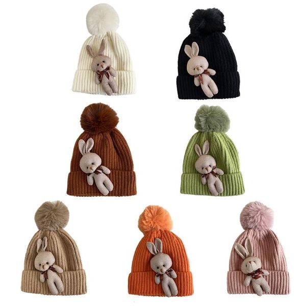 

beanie/skull caps women winter warm knitted beanie hat 3d stuffed doll cuffed skullies cap 649c, Blue;gray