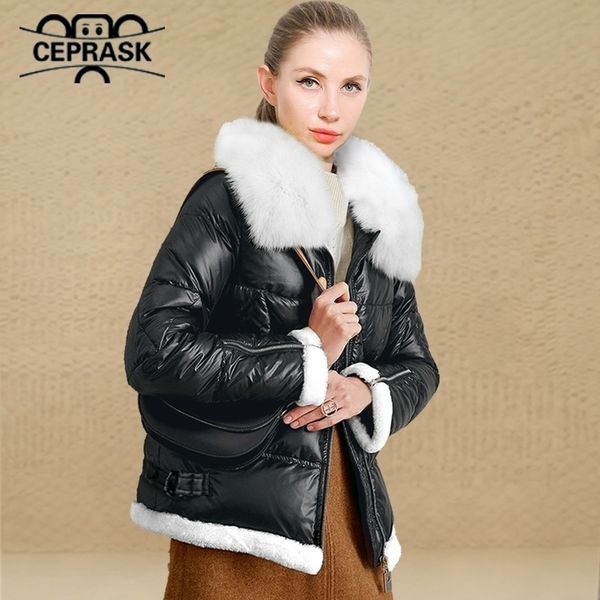 

ceprask new winter jacket women plus size fashion women's winter coat hooded real fur warm down jackets parka outerwear 201119, Black